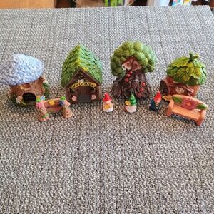 9pc Fairy Garden Miniature Set Gnomes Mushroom House Tree Home Bench Sign Decor